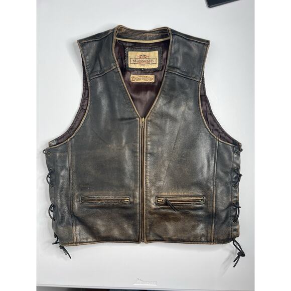 Milwaukee Motorcycle Clothing Co Leather Vest Biker Vintage Collection Sz Large - Picture 8 of 10